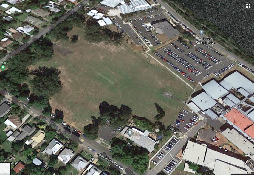 FUTURE? Australias first dedicated park, Nowra Park or as it is known today the Recreation Area from the air. This was taken prior to work starting on the new multi-level car park facility. Image: Google Maps

