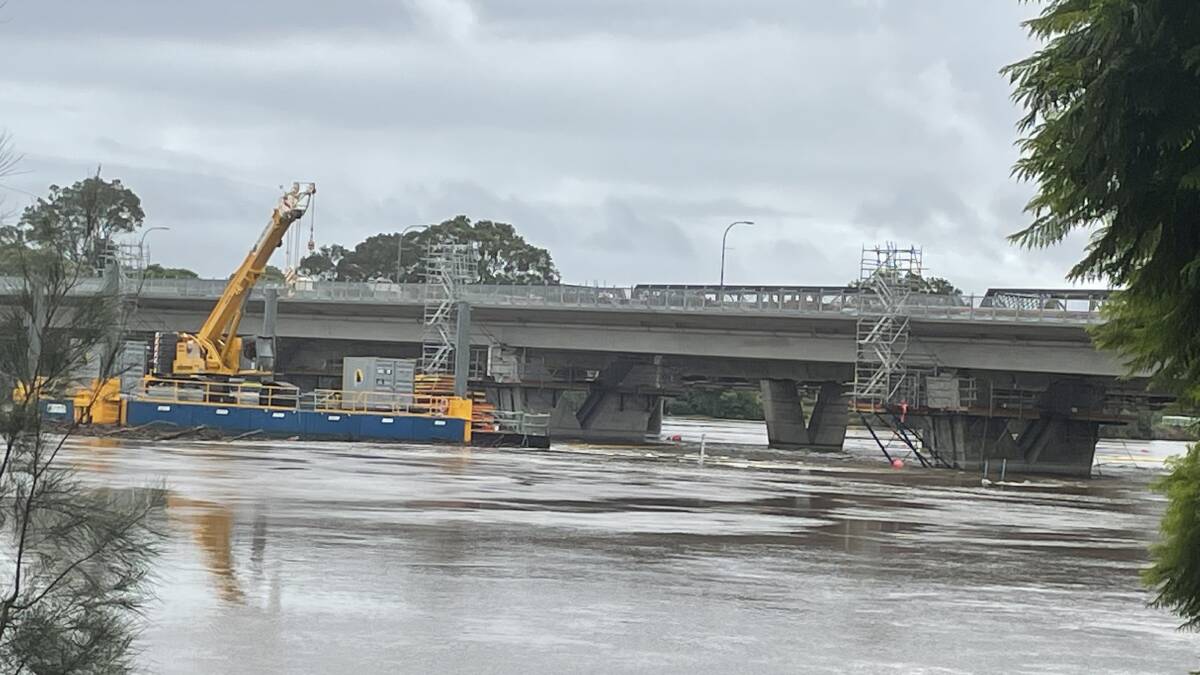 Flooding in and around the new Nowra bridge site. Photos: Robert Crawford