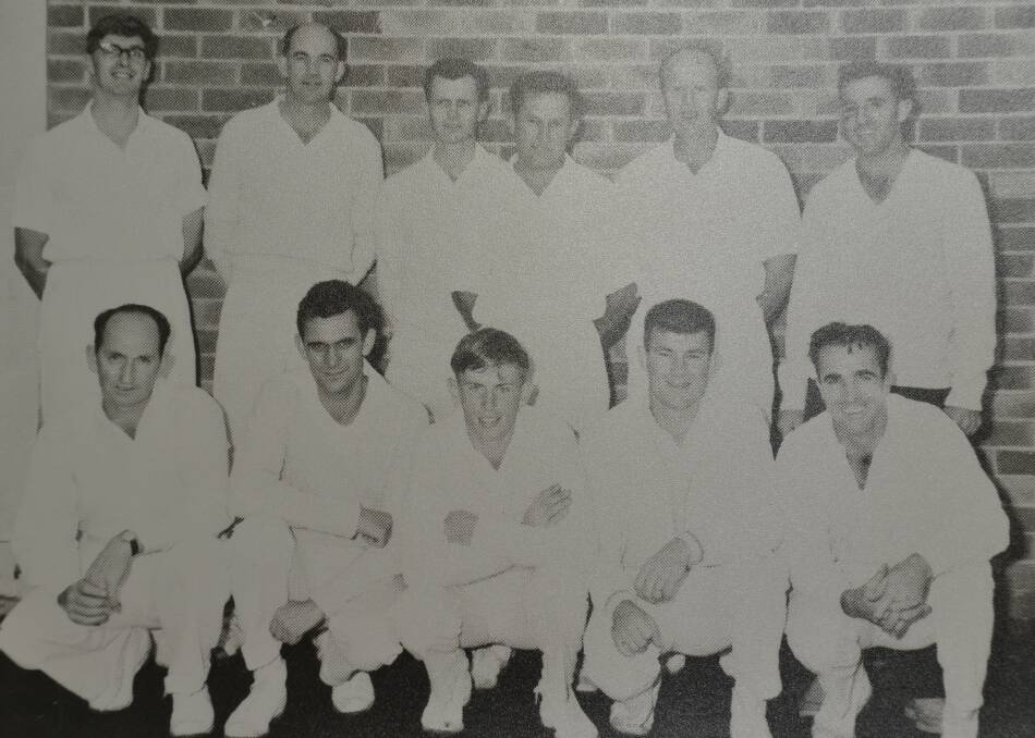 PREMIERS: Dig Aldous (far right back row) with the Nowra first grade premiership side of 1965-66 (back from left) Geoff Stanton, Bob Evison, John Murray, Dick Stephenson, Don Goodsell. Front row: Bob Goodsell, Les Harris, Peter Hewat, Toby Witheridge and Jim Reid.
