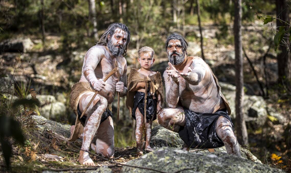 AWARD: Matt Simms, Sonny Simms Jnr and Michael Robinson in Walking on Country which has been shortlisted for NSW heritage award. Photo Shoalhaven City Council