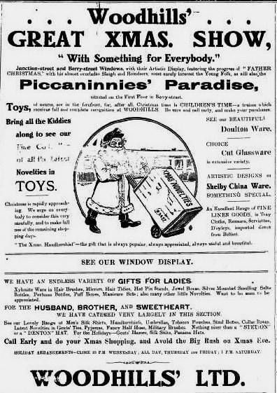 Woodhills' Christmas Show advertising in 1919. Courtesy Shoalhaven in the 20th Century