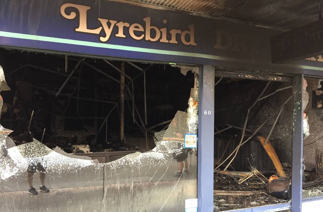 EXTENSIVE DAMAGE: The Lyrebird Dry Cleaners in Kinghorne Street Nowra has been totally destroyed in the fire.
