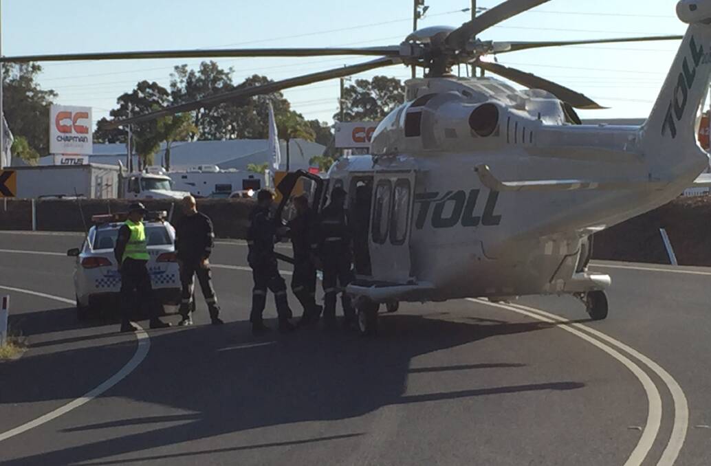 The Toll NSW Ambulance Rescue Helicopter at the scene.