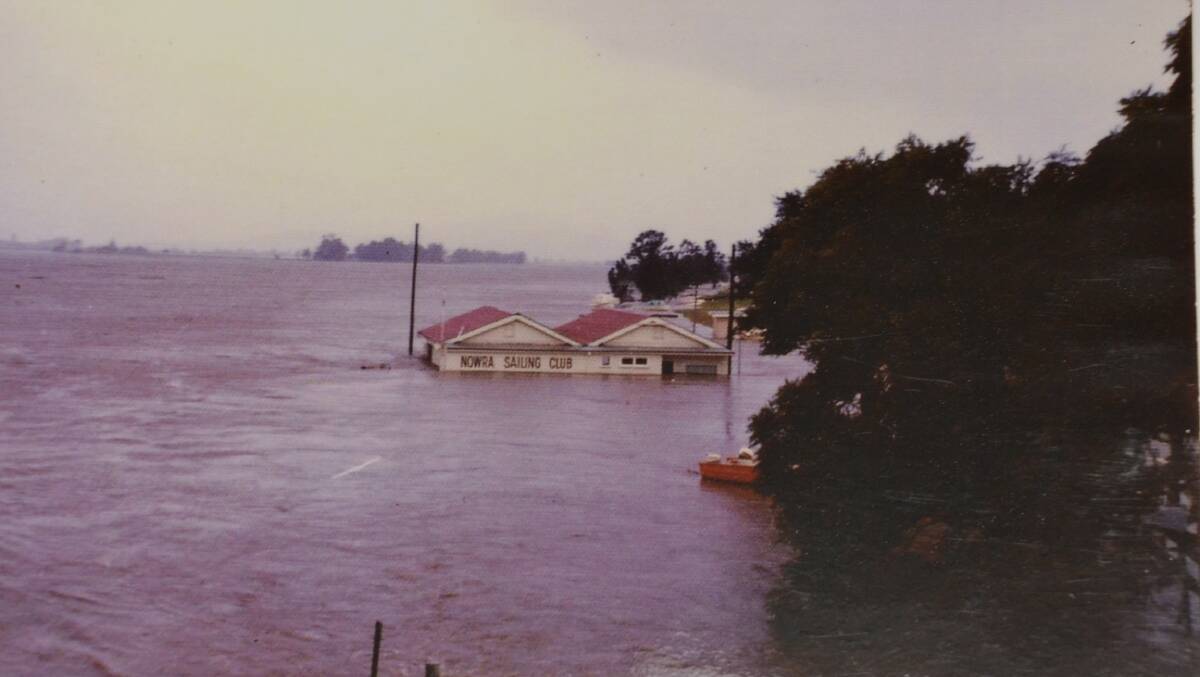 The Nowra Sailing Club acted as a flood level marker in the Shoalhaven River. This is 1974. Photo: Shoalhaven Historical Society.