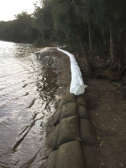 The innovative sand sausage in use on one of the Shoalhaven Riverwatch’s projects.
