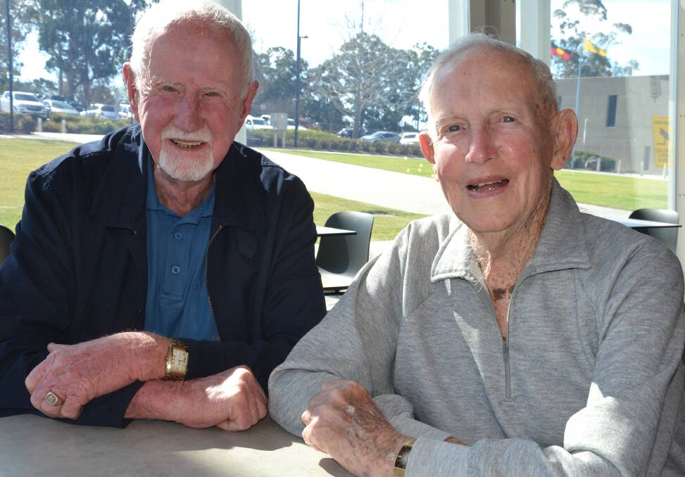 GREAT MATES: Bob Brown (left) and Rusty Marquis are the only two remaining of the first six Warrant Officers at HMAS Albatross. This Friday they will celebrate the 50th anniversary of "being made up" to WO.
