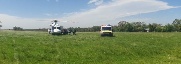 AIR LIFT: A male motorcyclist was airlifted to a Sydney hospital from Cambewarra Mountain after crashing his bike and sufferiong arm and leg injuries.
