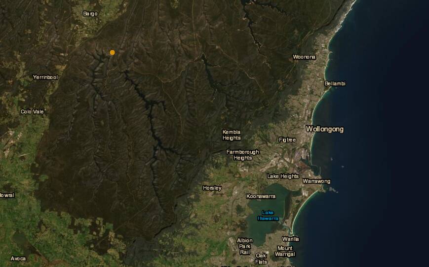 COMMON OCCURRENCE: The orange dot represents where the epicentre is thought to be from Monday night's earthquake. Around 100 magnitude 3 and more magnitude 2 earthquakes are felt around Australia each year. Picture: Geoscience Australia