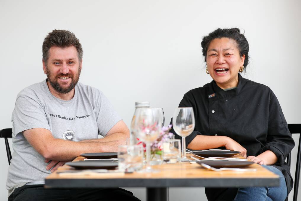 Jeni Sae-Yang from Duck in Heaven Cafe with Luke Whiddett from Secret Garden Cafe. They both share the same space in Woonona to run their cafe's from. Picture by Adam McLean.