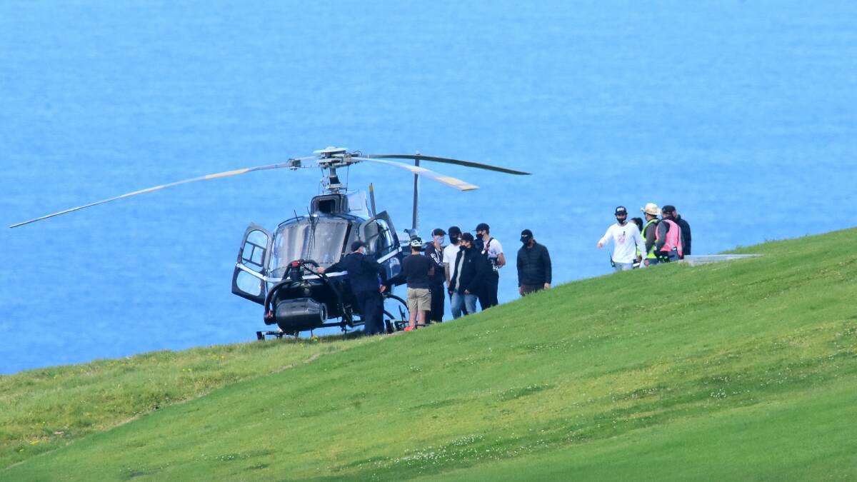 HOLLYWOOD HEAVYWEIGHTS: A-Listers arrive to a secluded location in Kiama on Tuesday, for filming on Russell Crowe's latest project which includes Liam Hemsworth and Elsa Pataky. Picture: Sylvia Liber