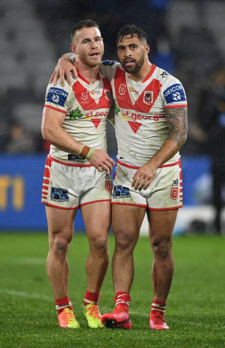 Euan Aitken (left) linked with the Warriors after not being offered a deal by the Dragons. Photo: NRL Imagery