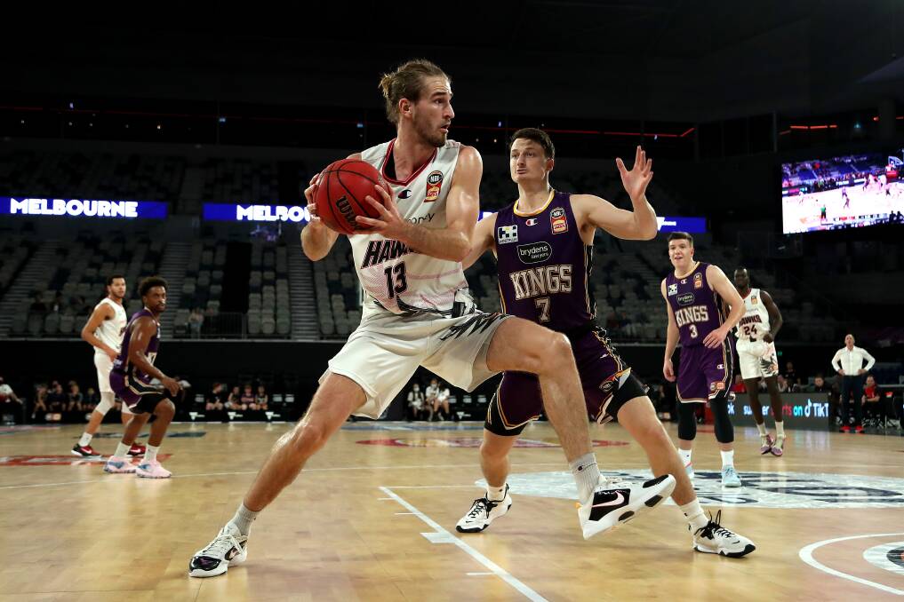 Hawks' Sam Froling produced the best performance of his young career on Thursday. Picture: NBL Media