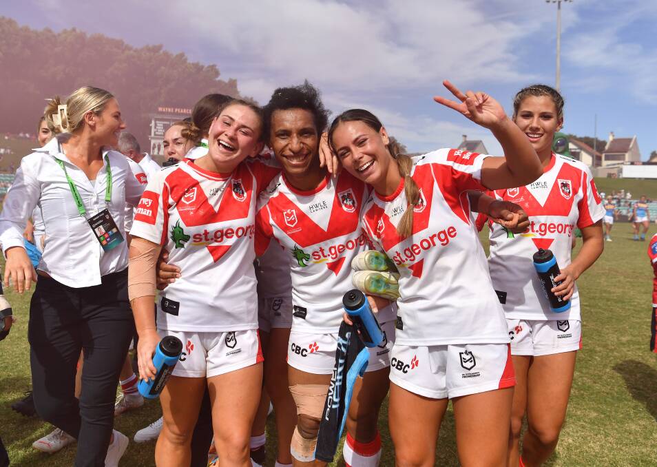 BACK AGAIN: Keeley Davis, Elsie Albert, Taliah Fuimaono and Shaylee Bent will all return to the Dragons for the next NRLW season. Picture: Dragons Media