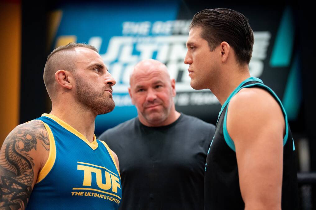 Alex Volkanovski faces off with Brian Ortega. Photo: UFC