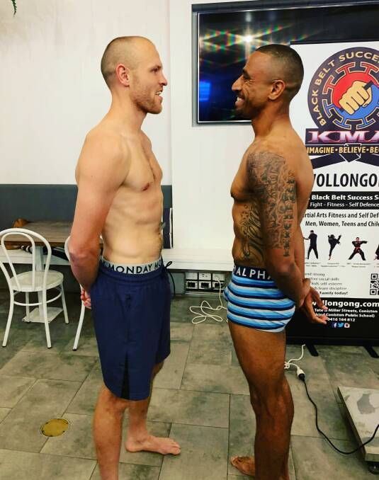 FACE OFF: Mark Lucas and Renold Quinlan weigh in ahead of their headline bout at the WEC on Saturday night.