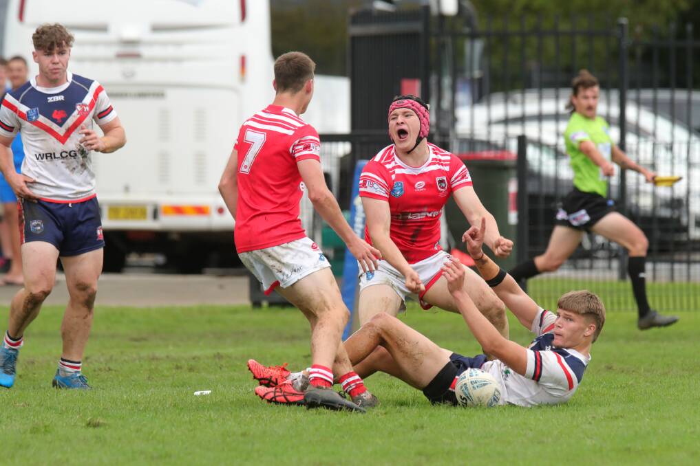 HOW GOOD: Jaxon Lavender celebrates a try in Illawarra South Coast's Laurie Daley Cup semi-final win last week. Picture: Sylvia Liber.