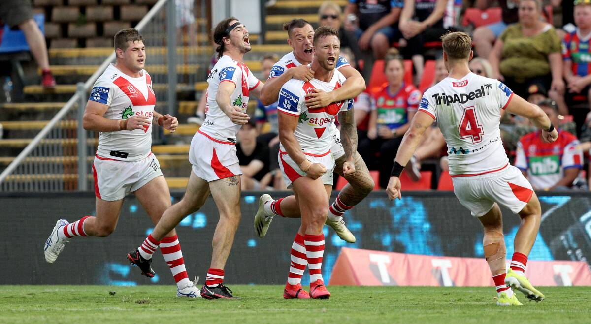 A Tariq Sims double got the Dragons home in Newcastle on Sunday. Photo: NRL Imagery