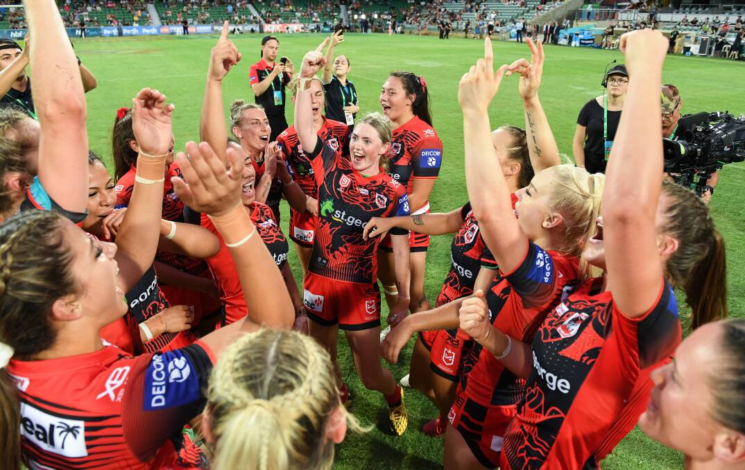 HOW GOOD: The Dragons celebrate their victory in Saturday's NRLW Nines final. Photo: NRL Photos