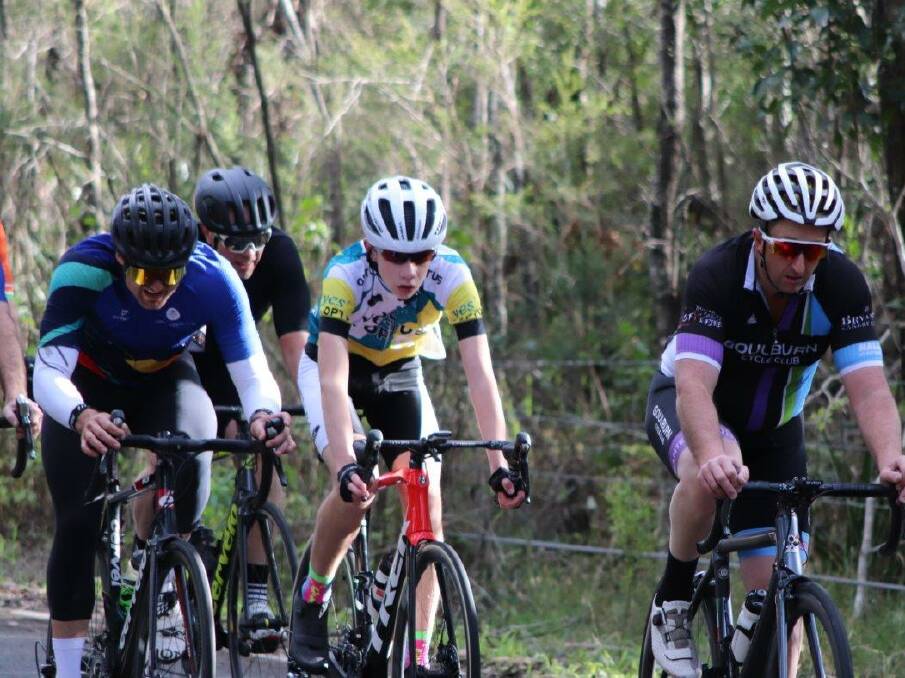 Biding his time: Nowra's Cameron Harris in the mix with Illawarra and Goulburn-based riders during the ride. Pictures: supplied. 