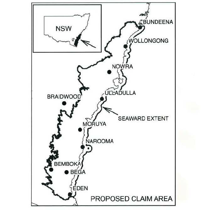 CLAIM AREA: The proposed area of claim highlighted in the South Coast Native Title application.