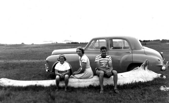 Relaxing on the whale bone seat at Long Beach in 1951. Picture by Eddie Morgan