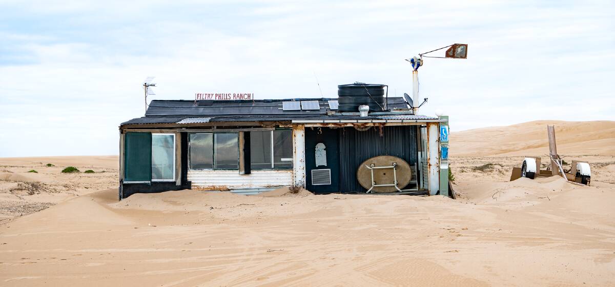 One of the shacks at Tin City, a small community in the middle of the Stockton Sand Dunes.