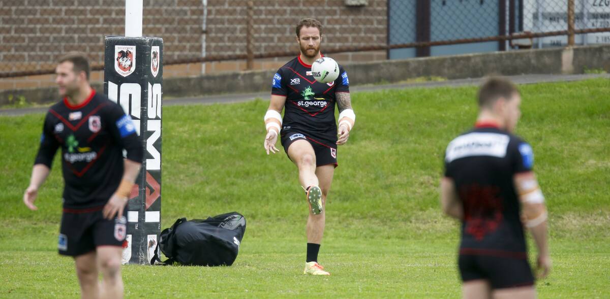 Gerringong's Korbin Sims at a recent training session with the Dragons. Photo: Anna Warr