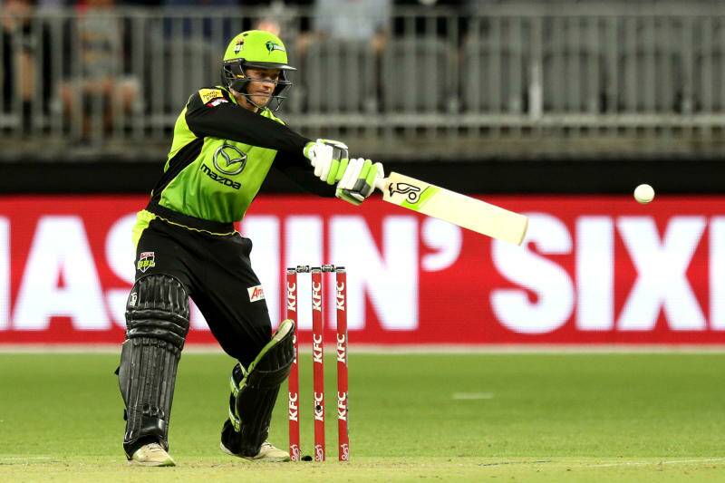 Matthew Gilkes of the Thunder bats during the Big Bash League (BBL) match between the Perth Scorchers and the Sydney Thunder at Optus Stadium in Perth, Thursday, January 24, 2019. Picture: AAP Image/Richard Wainwright.