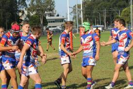ON A MISSION: The Greater Southern Stingrays under 18s team has a low-key try celebration in round one at Mackay Park. Picture: Greater Southern Stingrays. 