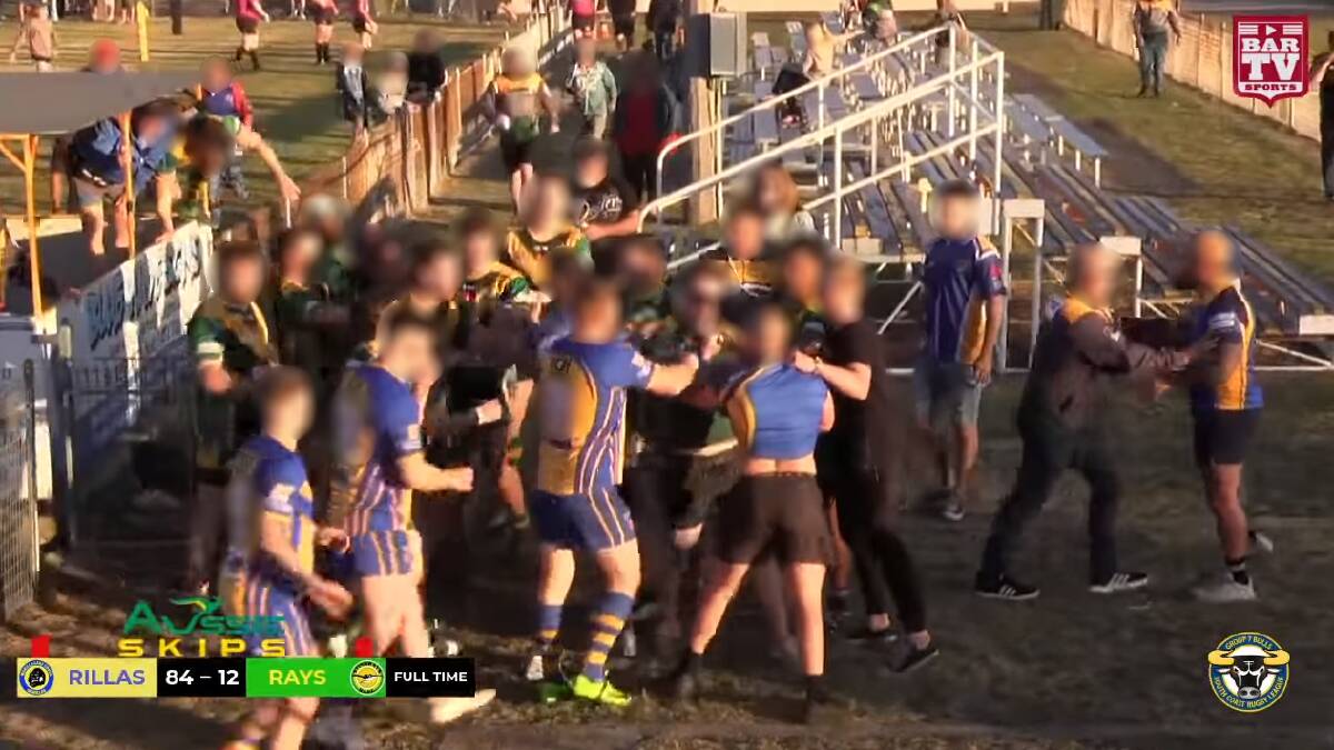 The incident after the Warilla-Lake South Gorillas and Shellharbour Stingrays clash on August 5. Image blurred for legal reasons. 