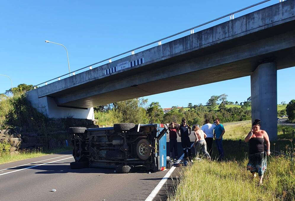 The ute came to rest near the Riverside Drive overpass.