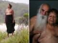 Left to Right and Clockwise: Melinda Wellington bravely baring her scars on country, Elder Aunty Vida Brown and partner Paul. Pictures by Sylvia Liber.