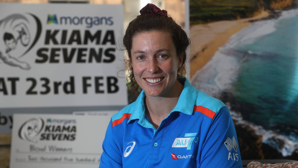Ready to go: Australian sevens star Emilee Cherry officially launched next Saturday's Kiama Sevens. Picture: Robert Peet.