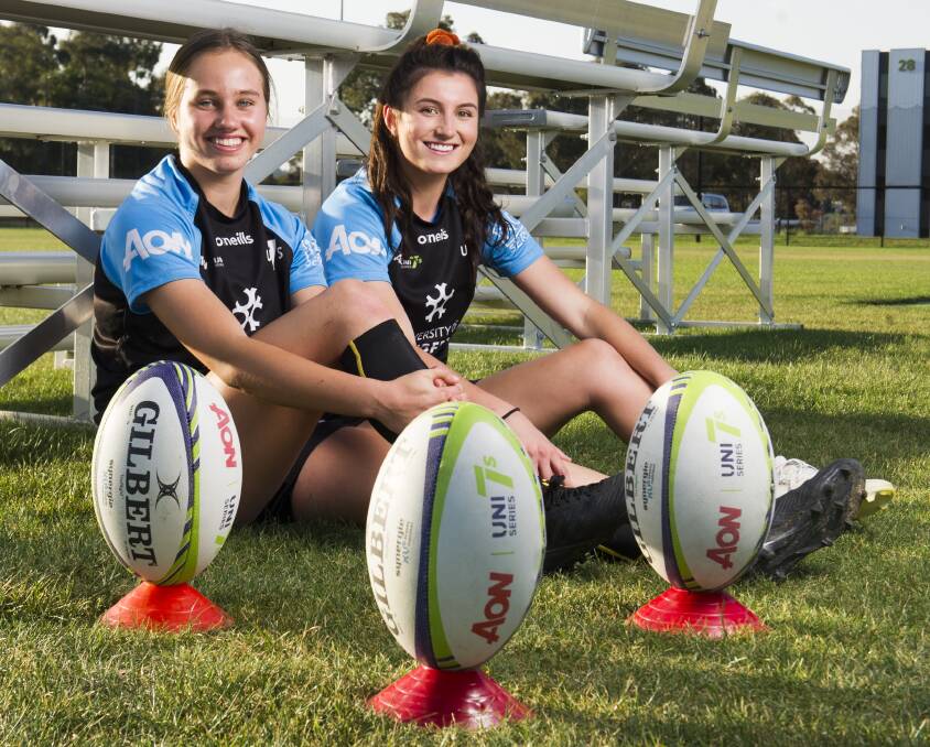 University of Canberra teenagers Aroha Spillane and Lily Murdoch. Photo: Dion Georgopoulos