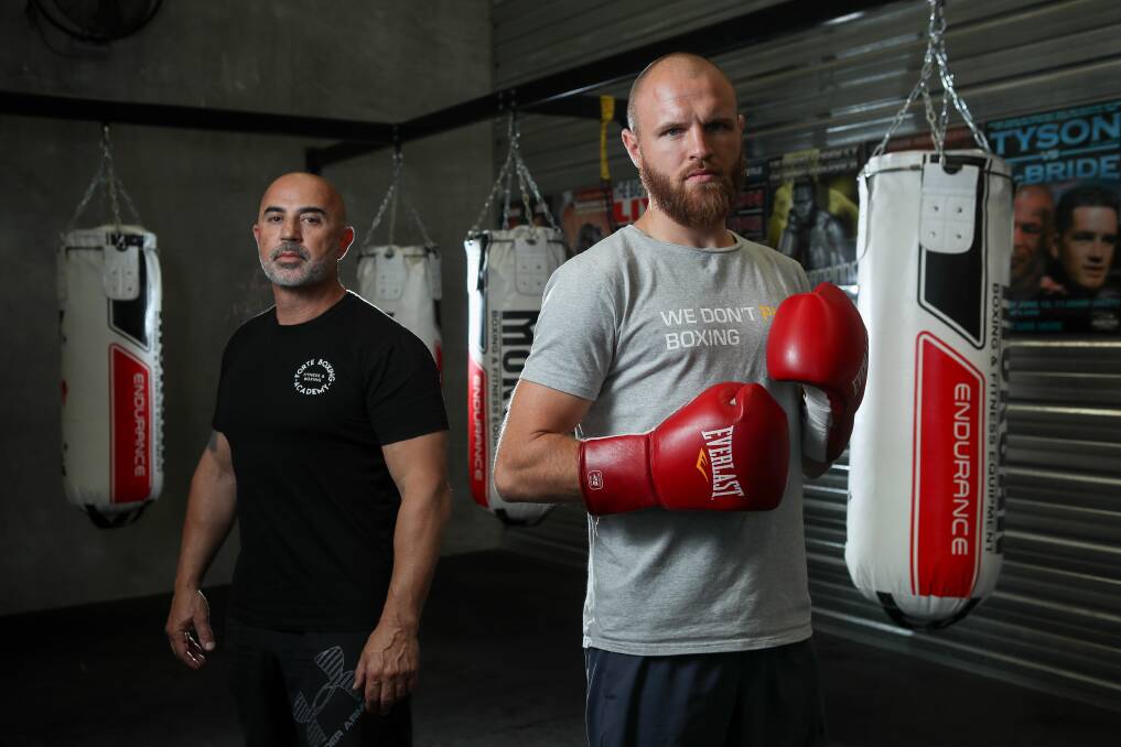 Mark Lucas (right) and coach Nudge Mieli have issued a blunt callout to fellow Aussie middleweight Michael Zerafa. Photo: Adam McLean.