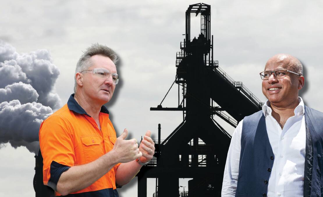 Sanjeev Gupta (right) said the high-emissions steelmaking funded by Climate Change Minister Chris Bowen was "increasingly obsolete".