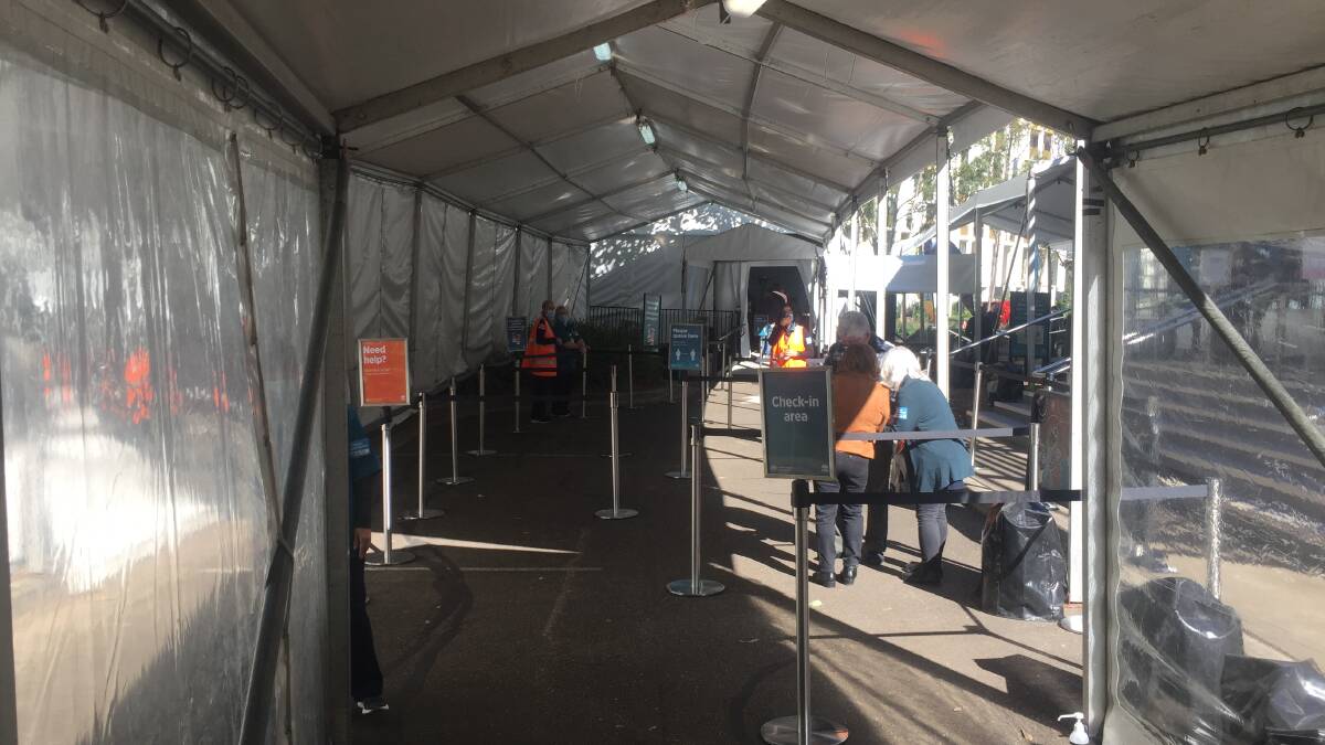 Entry to the COVID vaccination hub at Sydney's Olympic Park.