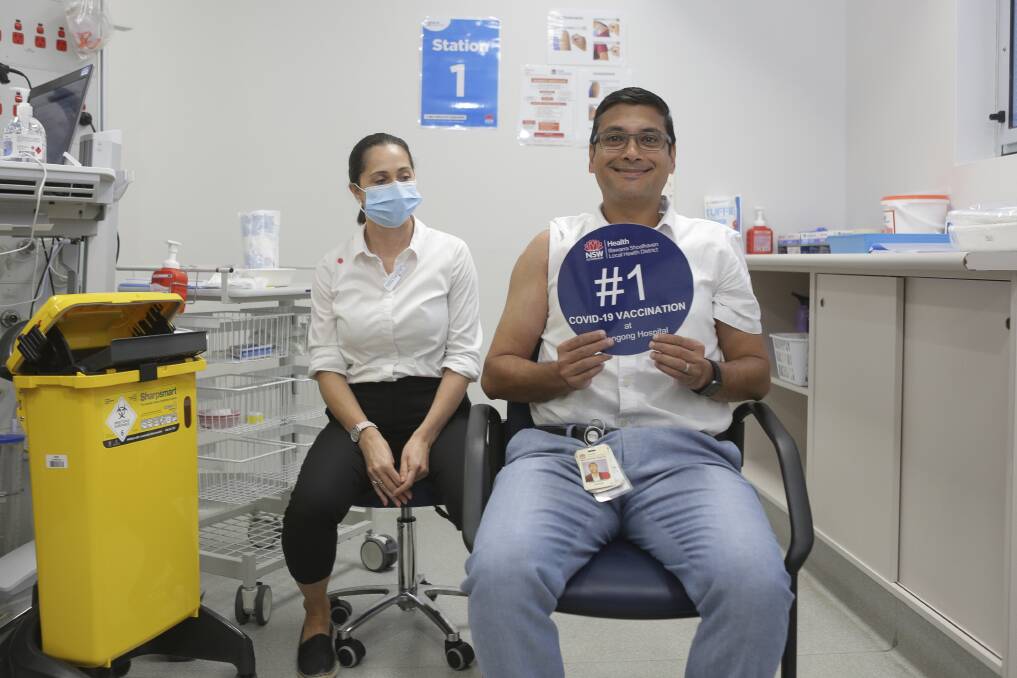 NO 1: Being the first to get the Pfizer vaccine at the new hub was was a significant moment, both personally and professionally, for ISLHD infectious diseases specialist Dr Niladri Ghosh.