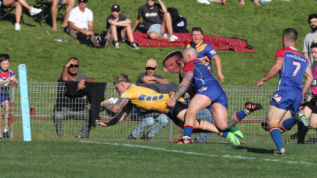 Warilla winger Kye Deane crossing for one of the three tries scored by the Gorillas. Picture: Robert Peet