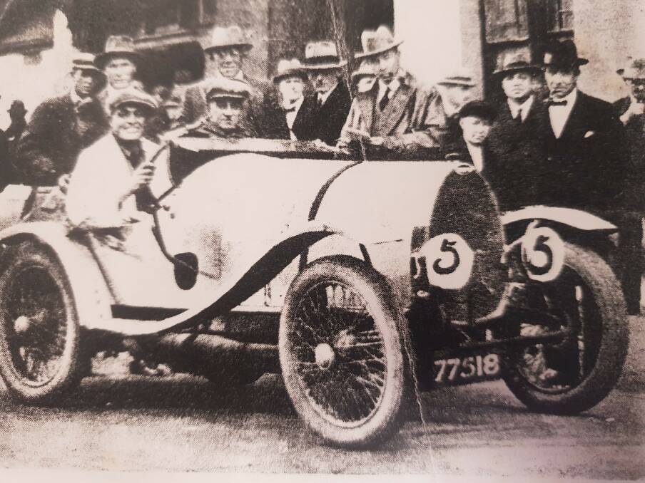 BEHIND THE WHEEL: Hope Bartlett at the start of an interstate trial in 1927. The car was an early model four cylinder sports Bugatti. Photo: Shoalhaven Historical Society. 