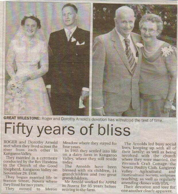 HEADLINES: The couple's 50th anniversary was celebrated in the South Coast Register 10 years ago, with the clipping treasured by family members. 