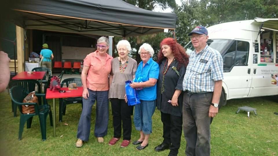 Mayor Amanda Findley, Marion Wallis, who helped get the market off the ground, Maureen Speer, president of the Potters Isobel Fitzpatrick, and Stan Karpinski. Photo: supplied.