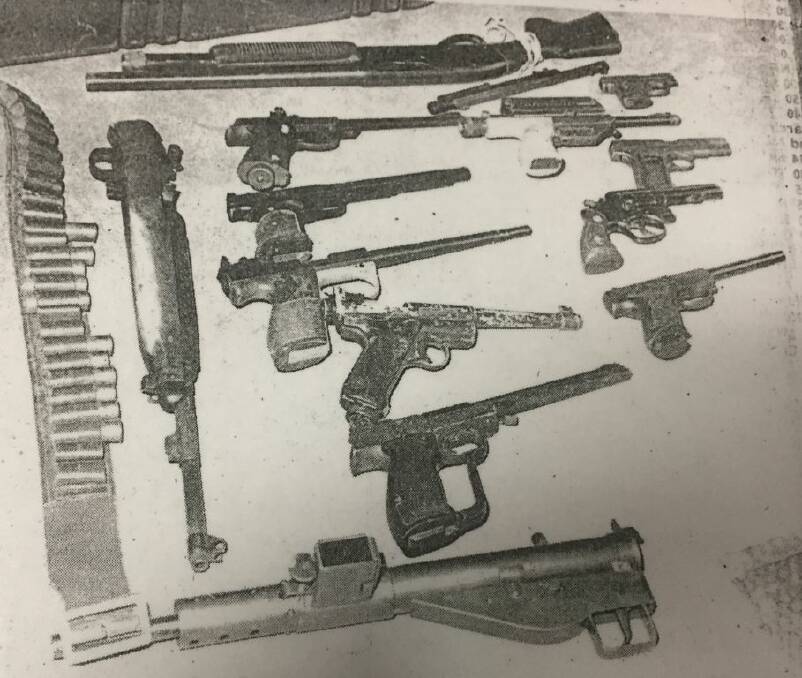 Police recovered a large number of guns, including sawn off shot guns and pistols at Smith's hideaway. They also found detonators, oxy-acetalene equipment and safe-breaking equipment. Photo: Shoalhaven and Nowra News. 