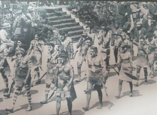 OUR LINK: The 'Leaf Band' marched in the pageant and entertained spectators with popular airs played on gum leaves. Photo: Shoalhaven Historical Society. 