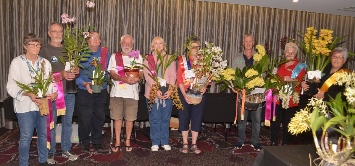 Championship winners at the Spring Orchid Show Lynne Phelan, Brian Phelan, Don Hogan, John Clancy, Louise Gannon, Yvonne Young, Ron Findlater, Helen Douglass and Francoise Sikora. Photo: supplied.