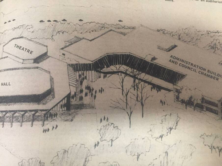 WHAT COULD'VE BEEN: An artist's impression of what Nowra's new auditorium would've looked like. It was designed to hold around 1000 people and included a 350-400 seat theatre. It would have been built near the new council chambers in Graham Street. 