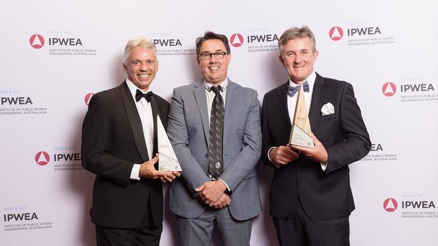 Director City Services Paul Keech, Works and Services Manager Trevor Dando and Buildings Project Manager Gary George receive Council's IPWEA Excellence Awards. 