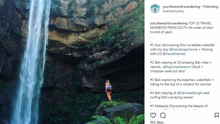 HIGHLIGHT: Kristie ranked discovering Belmore Falls and filming for the Travel Channel as her favourite travel experience of 2017. Source: Instagram @you.theworld.wandering 