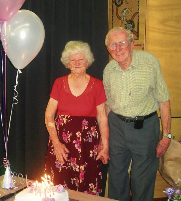 HELPING HAND: Eighty-seven-year old John Lord and wife Violet at John's recent birthday party. A group of friends has started a GoFundMe account to help with expenses relating to John's  illness. 