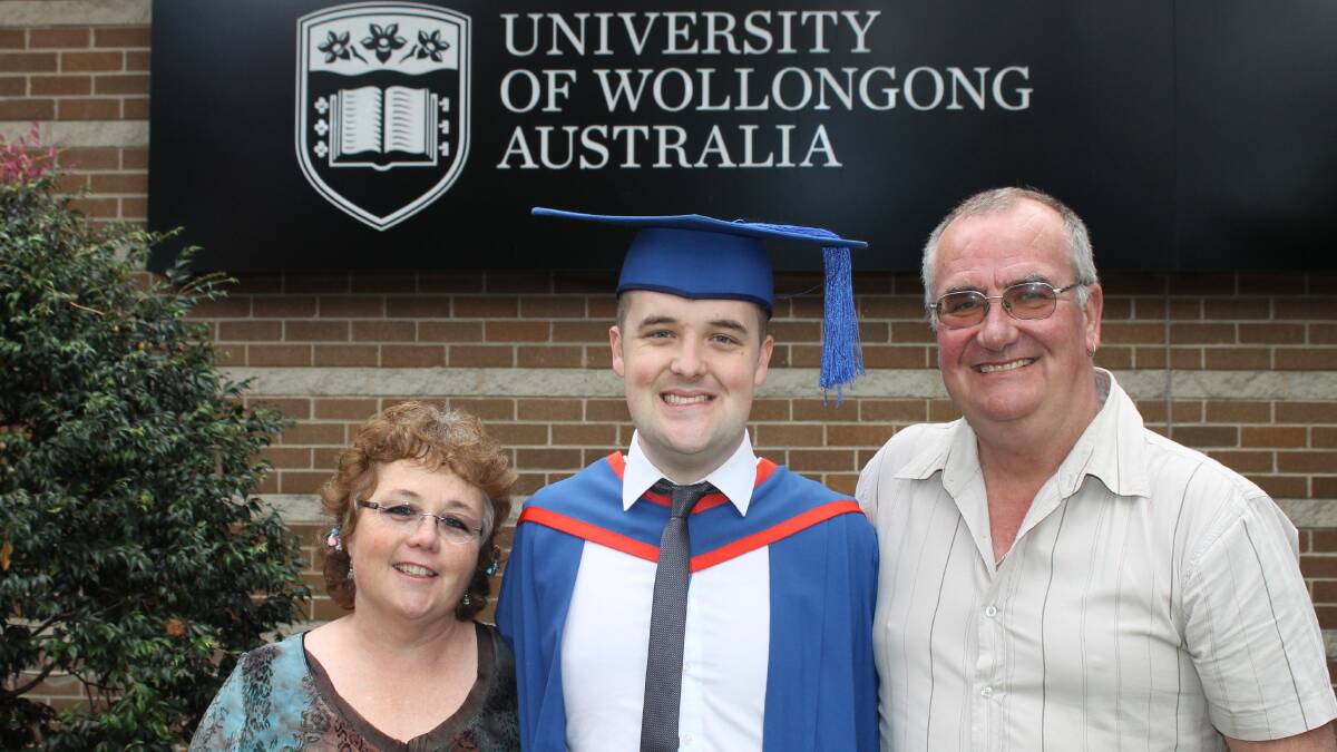 MEDICAL FUTURE: Chris Boyd recently graduated with a Masters of Scine in Medical and Radiation Physics, accompanied by very proud parents Cathy and Peter  Boyd. He's now part of the SA Health team tasked with testing all the radiology and nuclear medicine equipment at the new Royal Adelaide Hospital. 
